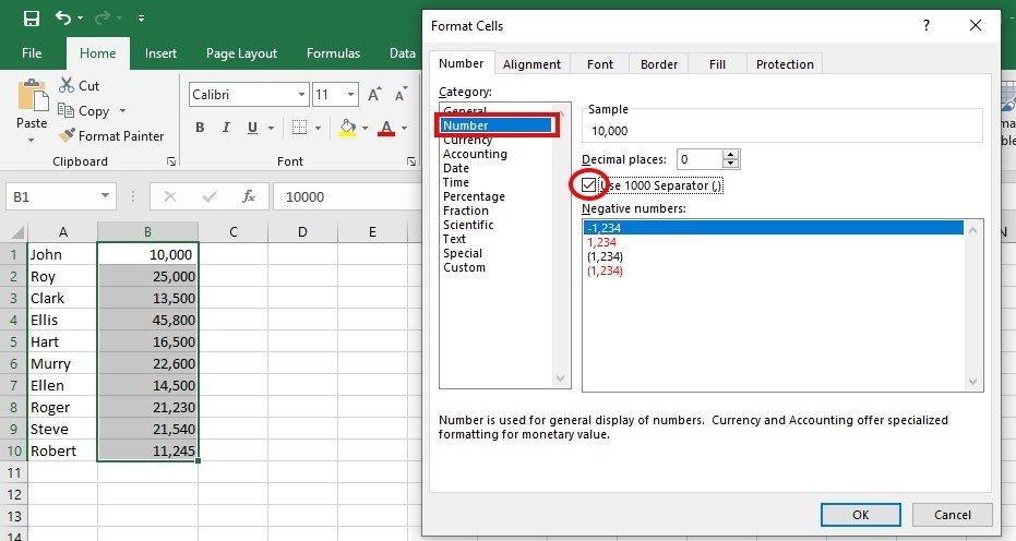 excel add commas in numbers