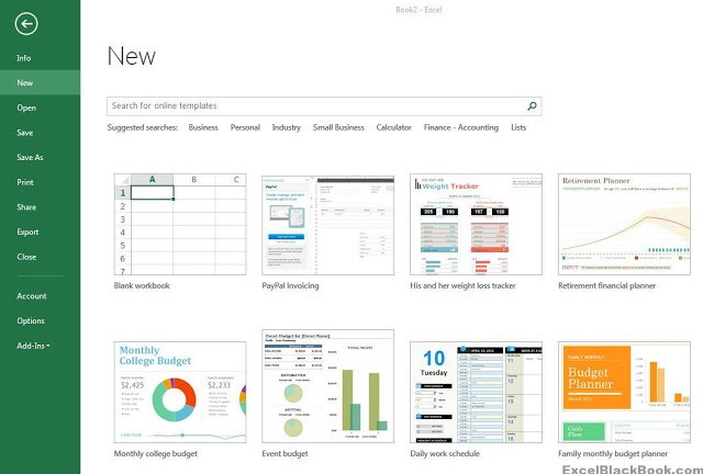 Start Screen of Excel – Microsoft Excel Interface