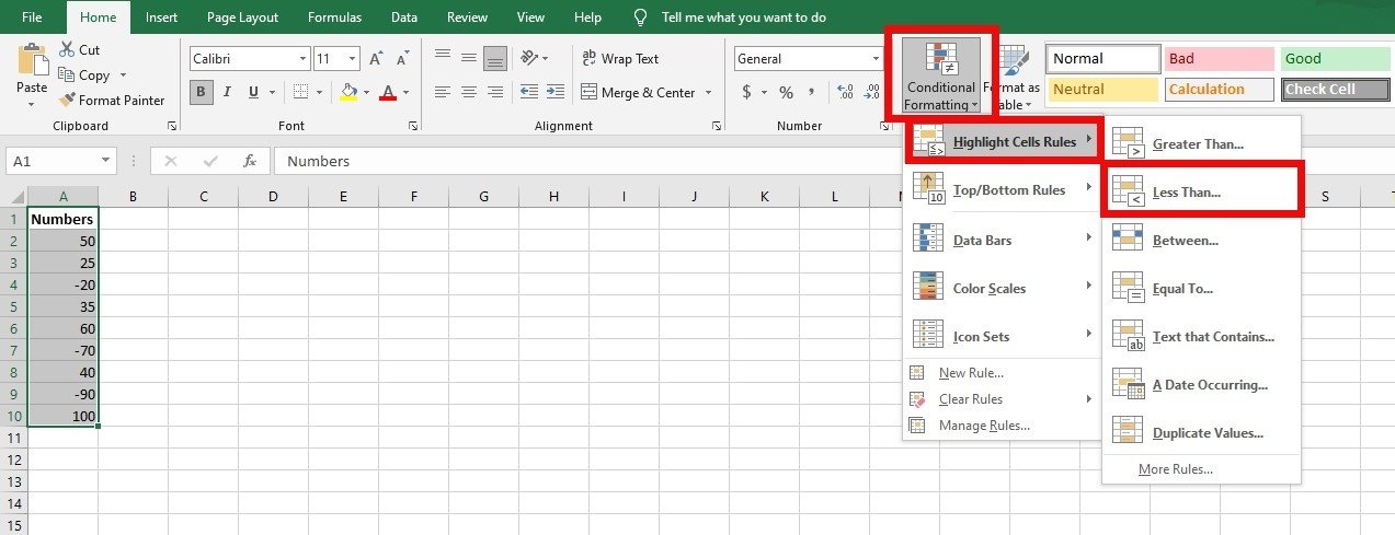 How To Highlight Negative Numbers in Red Using Conditional Formatting